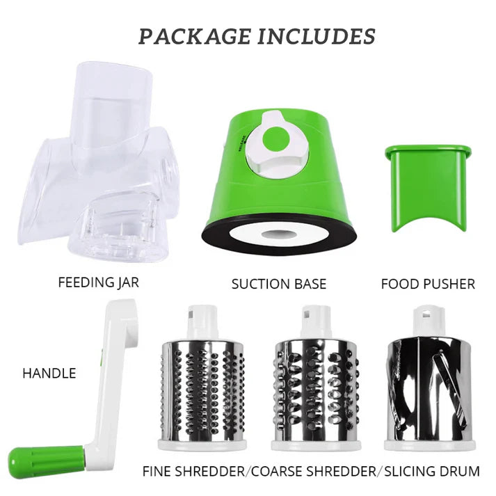 3 in 1 Rotary Drum Grater, Vegetable / Cheese Slicer, Shredder and Grater. (Kaddu Kash)